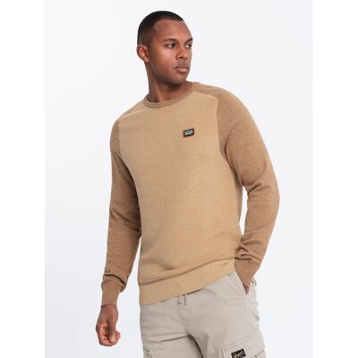 Ombre Men'S Cotton Sweater With Patch And Raglan Sleeves - Brown Krémová Xl Ombre Men'S Cotton Sweater With Patch And Raglan Sleeves - Brown Krémová Xl