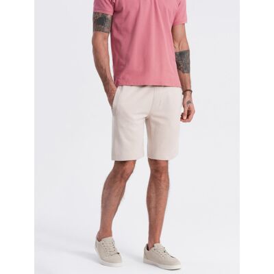 Ombre Men'S Knit Shorts With Drawstring And Pockets - Light Beige Krémová Xl Ombre Men'S Knit Shorts With Drawstring And Pockets - Light Beige Krémová Xl