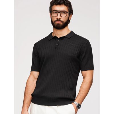 Ombre Pánske Slim Fit Pruhované Polo Tričko - Čierne Čierna Xxl Ombre Pánske Slim Fit Pruhované Polo Tričko - Čierne Čierna Xxl