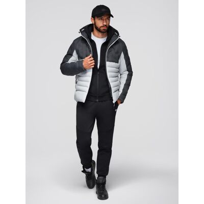 Ombre Men'S Quilted Jacket With Detachable Hood - Graphite And White Čierna M Ombre Men'S Quilted Jacket With Detachable Hood - Graphite And White Čierna M
