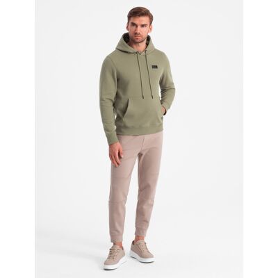 Ombre Men'S Kangaroo Sweatshirt With Hood And Metal Pin - Olive Krémová S Ombre Men'S Kangaroo Sweatshirt With Hood And Metal Pin - Olive Krémová S