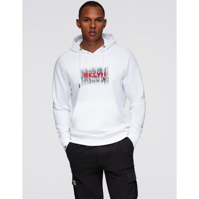 Ombre Men'S Classic Printed Kangaroo Sweatshirt - White Biela L Ombre Men'S Classic Printed Kangaroo Sweatshirt - White Biela L