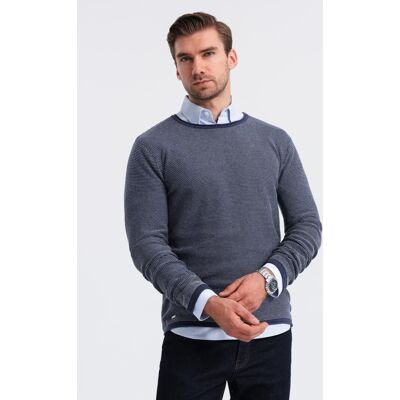 Ombre Men'S Knitted Sweater With Structured Dots - Navy Blue Modrá L Ombre Men'S Knitted Sweater With Structured Dots - Navy Blue Modrá L