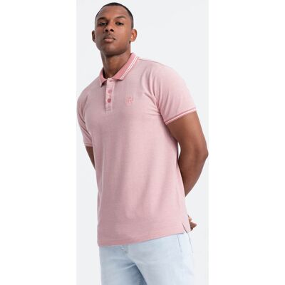 Ombre Melange Men'S Polo Shirt With Striped Collar - Pink Ružová S Ombre Melange Men'S Polo Shirt With Striped Collar - Pink Ružová S