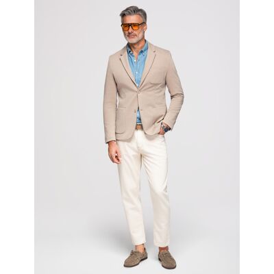 Ombre Elegant Fitted Men'S Structured Knit Blazer - Beige Krémová Xxl Ombre Elegant Fitted Men'S Structured Knit Blazer - Beige Krémová Xxl