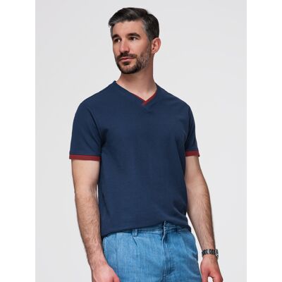 Ombre Men'S T-Shirt With Contrasting Inserts And V-Neck - Navy Blue Modrá Xl Ombre Men'S T-Shirt With Contrasting Inserts And V-Neck - Navy Blue Modrá Xl