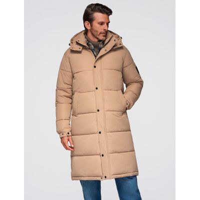 Ombre Men'S Quilted Long Jacket With Detachable Hood - Beige Hnedá L Ombre Men'S Quilted Long Jacket With Detachable Hood - Beige Hnedá L