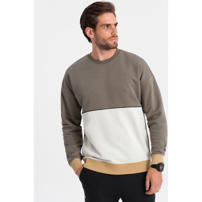 Ombre Men'S Oversize Sweatshirt With Contrasting Color Combination Kaki M Ombre Men'S Oversize Sweatshirt With Contrasting Color Combination Kaki M
