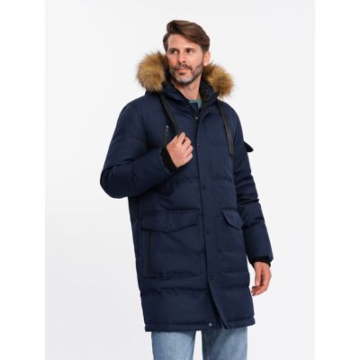 Ombre Men'S Long Warm Parka Hooded Jacket - Navy Blue Modrá M Ombre Men'S Long Warm Parka Hooded Jacket - Navy Blue Modrá M