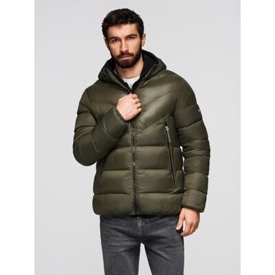 Ombre Men'S Quilted Winter Jacket With Combined Materials - Dark Olive Green Kaki M Ombre Men'S Quilted Winter Jacket With Combined Materials - Dark Olive Green Kaki M