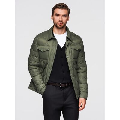 Ombre Men'S Quilted Jacket In Shirt Cut - Olive Čierna L Ombre Men'S Quilted Jacket In Shirt Cut - Olive Čierna L