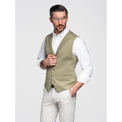 Ombre Fitted Men'S Structured Knit Vest With Lapels - Olive Krémová Xl Ombre Fitted Men'S Structured Knit Vest With Lapels - Olive Krémová Xl