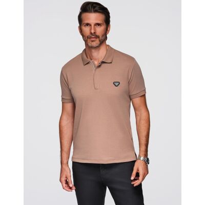 Ombre Men'S Polo Shirt With Zipper Neckline - Light Brown Biela L Ombre Men'S Polo Shirt With Zipper Neckline - Light Brown Biela L