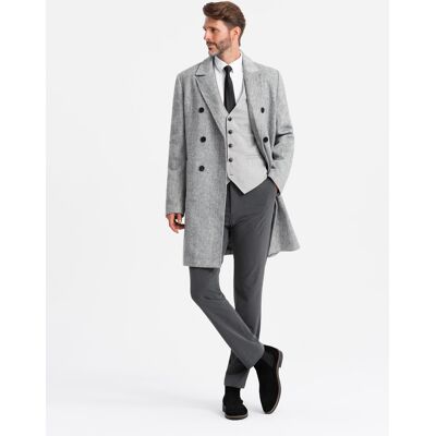 Ombre Elegant Double-Breasted Men'S Herringbone Coat - Grey Šedá S Ombre Elegant Double-Breasted Men'S Herringbone Coat - Grey Šedá S