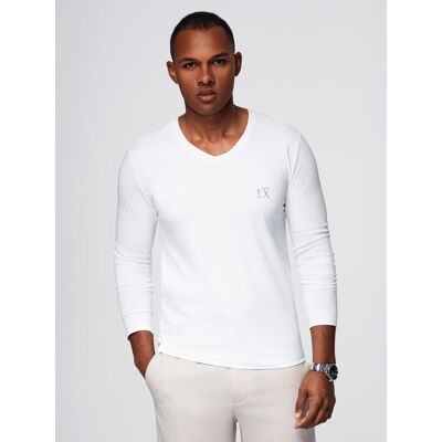 Ombre Men'S V-Neck Slim Fit Longsleeve With Elastane And Print - White Biela S Ombre Men'S V-Neck Slim Fit Longsleeve With Elastane And Print - White Biela S