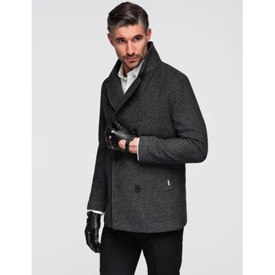 Ombre Men'S Short Double-Breasted Wool Coat - Graphite Čierna Xxl Ombre Men'S Short Double-Breasted Wool Coat - Graphite Čierna Xxl
