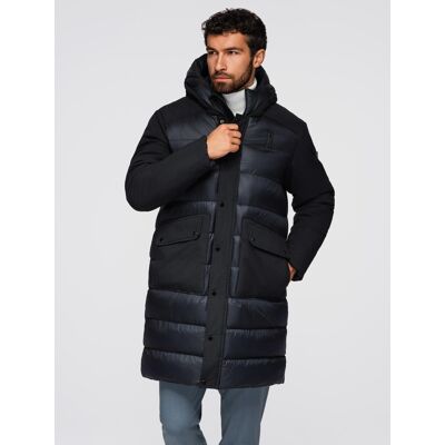 Ombre Men'S Long Quilted Jacket With Large Pockets - Black Čierna Xl Ombre Men'S Long Quilted Jacket With Large Pockets - Black Čierna Xl