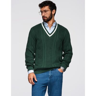 Ombre Men'S Plaid Sweater With Crew Neckline - Green Modrá Xxl Ombre Men'S Plaid Sweater With Crew Neckline - Green Modrá Xxl