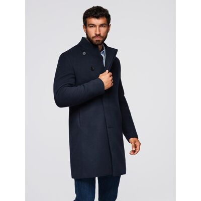 Ombre Men'S Coat With Asymmetrical Fastening And High Collar - Navy Blue Modrá Xl Ombre Men'S Coat With Asymmetrical Fastening And High Collar - Navy Blue Modrá Xl