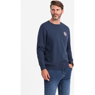 Ombre Men'S Non-Stretch Sweatshirt With College Style Patch - Navy Blue Modrá S Ombre Men'S Non-Stretch Sweatshirt With College Style Patch - Navy Blue Modrá S