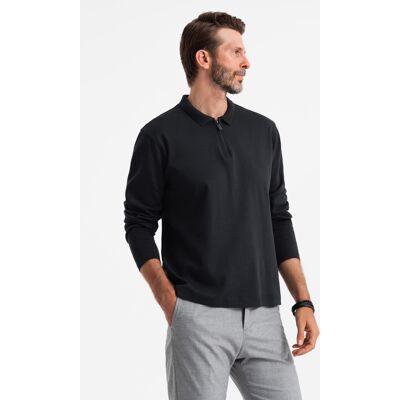 Ombre Men'S Longsleeve With Zippered Polo Collar - Black Čierna M Ombre Men'S Longsleeve With Zippered Polo Collar - Black Čierna M