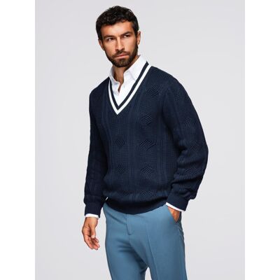 Ombre Men'S Plaid Sweater With Crew Neckline - Navy Blue Modrá Xl Ombre Men'S Plaid Sweater With Crew Neckline - Navy Blue Modrá Xl