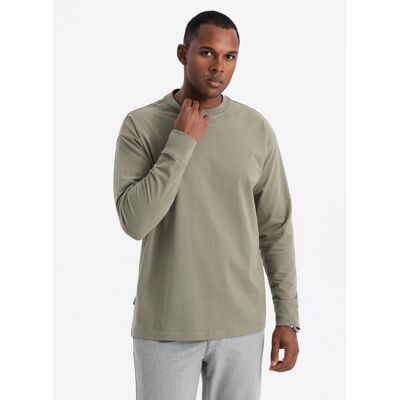Ombre Men'S Cotton Longsleeve Loose Fit With Round Neckline - Khaki Šedá L Ombre Men'S Cotton Longsleeve Loose Fit With Round Neckline - Khaki Šedá L