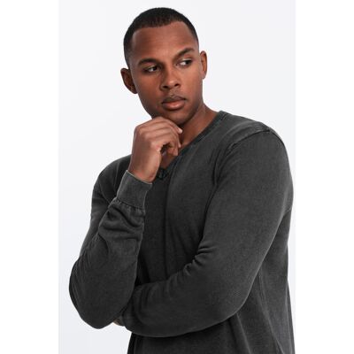 Ombre Washed Men'S Pullover With A V-Neck - Black Čierna L Ombre Washed Men'S Pullover With A V-Neck - Black Čierna L
