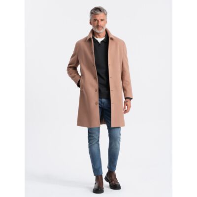 Ombre Single-Breasted Men'S Long Coat With Collar And Bolster - Brown Tmavočervená Xl Ombre Single-Breasted Men'S Long Coat With Collar And Bolster - Brown Tmavočervená Xl