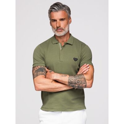 Ombre Men'S Polo Shirt With Zip Neckline - Olive Zelená L Ombre Men'S Polo Shirt With Zip Neckline - Olive Zelená L