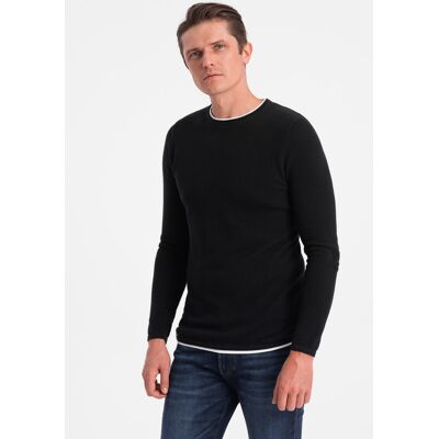 Ombre Men'S Cotton Sweater With Round Neckline - Black Čierna M Ombre Men'S Cotton Sweater With Round Neckline - Black Čierna M