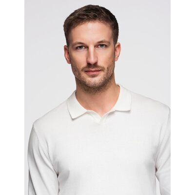 Ombre Men'S Polo Sweater With Embroidery On Chest - White Modrá M Ombre Men'S Polo Sweater With Embroidery On Chest - White Modrá M