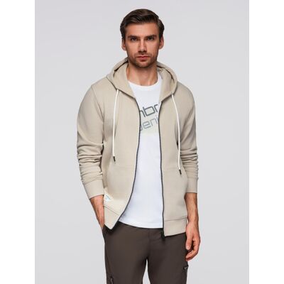 Ombre Basic Men'S Unbuttoned Hooded Sweatshirt - Light Beige Krémová Xl Ombre Basic Men'S Unbuttoned Hooded Sweatshirt - Light Beige Krémová Xl
