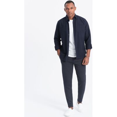 Ombre Carrot Men'S Pants In Structured Two-Tone Knit - Navy Blue Čierna Xxl Ombre Carrot Men'S Pants In Structured Two-Tone Knit - Navy Blue Čierna Xxl