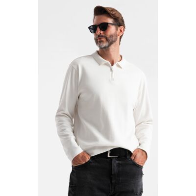 Ombre Men'S Polo Longsleeve With Zippered Collar - White Biela Xl Ombre Men'S Polo Longsleeve With Zippered Collar - White Biela Xl