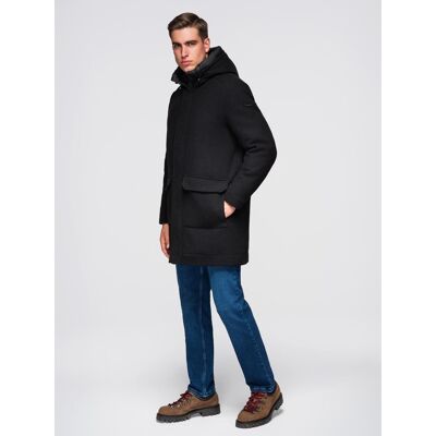 Ombre Men'S Parka Coat With Wool And Hood - Black Čierna S Ombre Men'S Parka Coat With Wool And Hood - Black Čierna S