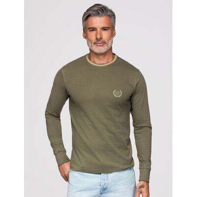 Ombre Men'S Cotton Longsleeve With U Neckline With Stripes And Embroidery - Olive Šedá Xxl Ombre Men'S Cotton Longsleeve With U Neckline With Stripes And Embroidery - Olive Šedá Xxl
