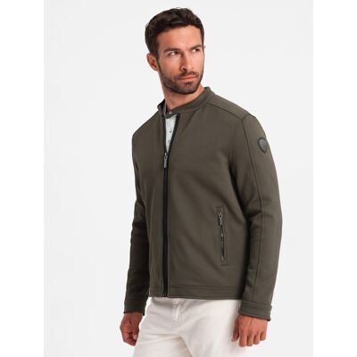 Ombre Men'S Biker Jacket In Structured Fabric - Dark Olive Green Hnedá Xl Ombre Men'S Biker Jacket In Structured Fabric - Dark Olive Green Hnedá Xl