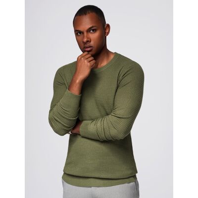Ombre Structured Men'S Sweater With Round Neckline - Olive Šedá S Ombre Structured Men'S Sweater With Round Neckline - Olive Šedá S