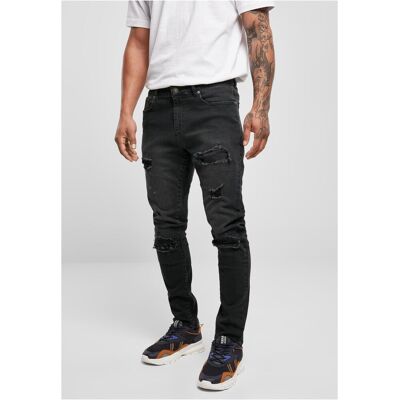 Urban Classics Ťažké Zničené Slim Fit Džínsy Realblk, Silno Poškodené Vyprané. Čierna 40-32 Urban Classics Ťažké Zničené Slim Fit Džínsy Realblk, Silno Poškodené Vyprané. Čierna 40-32