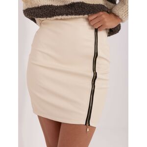 RUE PARIS Kožená Sukňa S Čipkou A Zipsom Krémová L RUE PARIS Kožená Sukňa S Čipkou A Zipsom Krémová L