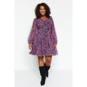 Trendyol Curve Multicolored Floral Belted V-Neck Chiffon Lined Woven Dress 52 Trendyol Curve Multicolored Floral Belted V-Neck Chiffon Lined Woven Dress 52