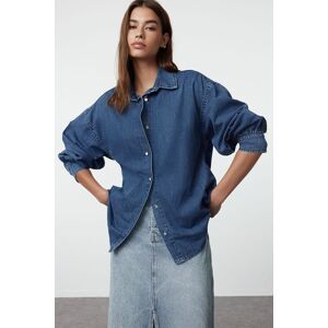 Námornícka Modrá Oversized Rifľová Košeľa Od Značky Trendyol Modrá Xs Námornícka Modrá Oversized Rifľová Košeľa Od Značky Trendyol Modrá Xs