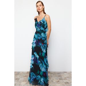 Trendyol Multicolored Ruffled Woven Long Evening Dress Modrá 42 Trendyol Multicolored Ruffled Woven Long Evening Dress Modrá 42