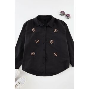 Trendyol Curve Black Large Size Stone Embroidered Poplin Shirt Čierna 50 Trendyol Curve Black Large Size Stone Embroidered Poplin Shirt Čierna 50