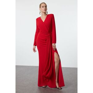 Trendyol Red Double Breasted Crepe Woven Long Elegant Evening Dress Červená 34 Trendyol Red Double Breasted Crepe Woven Long Elegant Evening Dress Červená 34