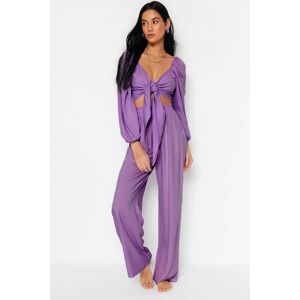 Trendyol Lilac Woven Tied Blouse Trousers Beach Set Fialová 40 Trendyol Lilac Woven Tied Blouse Trousers Beach Set Fialová 40