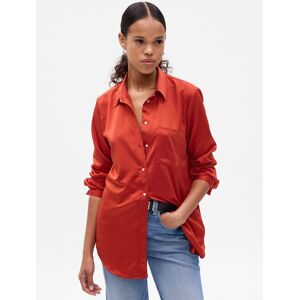 Tehlová Dámska Saténová Košeľa Gap Tmavočervená L Tehlová Dámska Saténová Košeľa Gap Tmavočervená L
