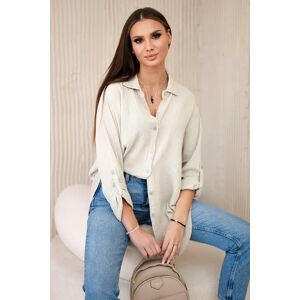 Kesi Włoski Bavlnená Mušelínová Košeľa Oversize Tmavo Béžová Krémová One Size Kesi Włoski Bavlnená Mušelínová Košeľa Oversize Tmavo Béžová Krémová One Size
