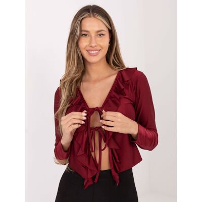 MODA ITALY Bordová Blúzka S Volánmi Čierna One Size MODA ITALY Bordová Blúzka S Volánmi Čierna One Size